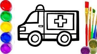 Drawing of an ambulance for children Рисунок машины скорой помощи для детей.