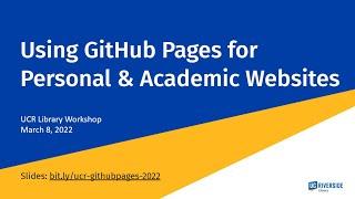 Using GitHub Pages for Personal & Academic Websites