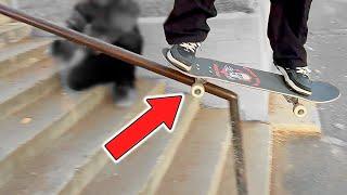 Skateboarding A 10 Stair Skate Stopped Handrail