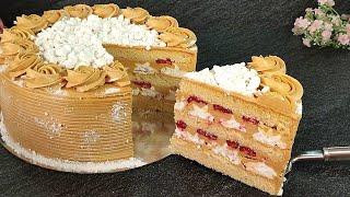 The famous delicious cake "HOARFROST"! With Raspberries! Without cream and gelatin!