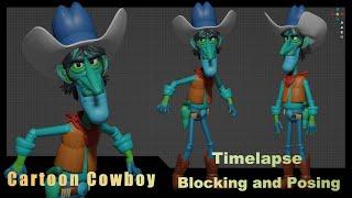 Timelapse blocking , posing a CartoonCowboy in Blender with BlockSurfaces addon #blender,#animation