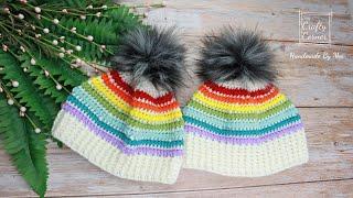 Crochet Easy And Quick Rainbow Hat Tutorial