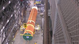 weighing the NASA's Space Launch System core stage at VAB high bay crane and a secondary crane