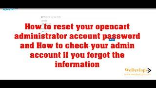 How to reset your Opencart administrator account password