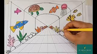 draw perspective aquarium drawing easy step by step  | drawing perspective tutorials L-1