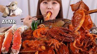 ASMR Mukbang｜Oyster rice and Korean braised spicy seafood of abalone, octopus, fish eggs, crabs