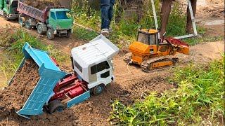 Stuck RC Truck Hino Bulldozer Recovery- RC Construction Funny Kids