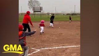 Girl hits ball off the tee, then freestyles l GMA