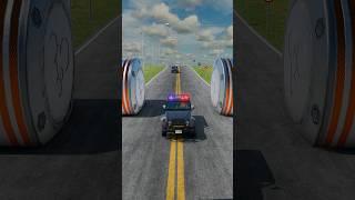 Cars Bollards vs Police Chase - BeamNG.Drive