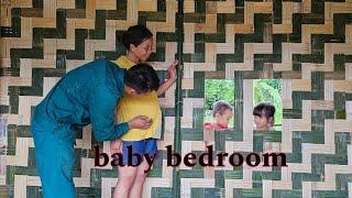 The joy of an 8-month pregnant woman and a man when building a bedroom to prepare for the baby