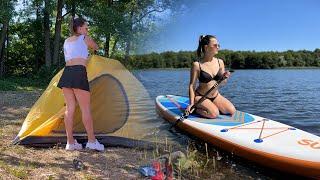 Girl Solo Camping | SUP Swimming | Cooking | Relaxing Sounds of Nature | ASMR#outdoors #solo #lake