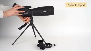 How to install SV28 spotting scope with desktop tripod and phone adapter?