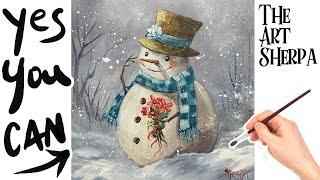 Easy Draw and paint a Snowman  How to paint acrylics for beginners: Paint Night at Home