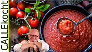 Tomatensugo selber machen. Basis Rezept für Pasta, Pizza und Suppe