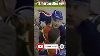 Dave Brown and Tim Hunter have a chat during the Battle Of Alberta... #nhl #edmontonoilers  #hockey