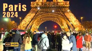 Paris, France - Paris Christmas lights | Christmas walk in Paris 2024 | Paris 4K HDR | Eiffel Tower