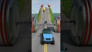 Cars & School Bus vs Chained Hydraulic Crush - BeamNG.Drive