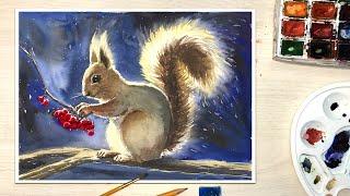 Как нарисовать просто белку акварелью