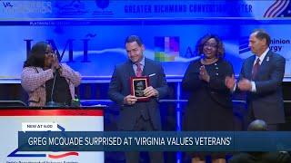 Greg McQuade surprised at Virginia Values Veterans ceremony