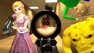 The ULTIMATE Battle! Baldi VS Spongebob VS Rapunzel VS Kirby Battle in Gmod!