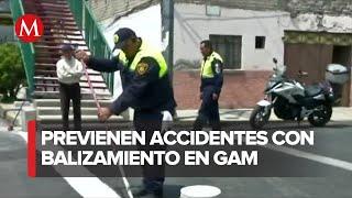 Realizan balizamiento en calles de la alcaldía GAM, Ciudad de México