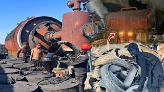 Incredible Process of Old Tyre Recycling || How Waste Old Tyre Recycling And convert to fuel