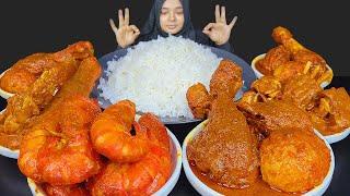 Spicy Mutton Curry, Spicy Chicken Curry and Spicy Egg Curry, Spicy Srimp Fish Curry *ASMR Eating*