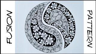 How to draw Beautiful ethnic  fusion (paradox nd flowers)! -55 #zentangle #paradox #yinyang