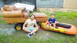Playing in Mud and Deep Water with Kids Truck and Tractors
