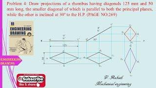 problem no. 4, Projections of planes (Engineering drawing by N. D. Bhatt)