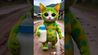  Beautiful Green Cute Cat holding milk bottle Drinking milk Green Cat 288 #cat#dudidudidam#shorts