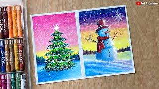 Merry Christmas Drawing with Oil Pastel - for Beginners Step-by-Step