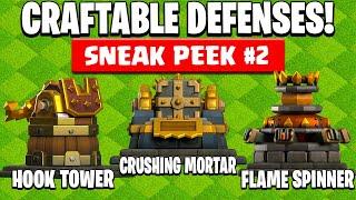 New CRAFTABLE DEFENSES Revealed! Sneak Peek #2 (Hook Tower, Flame Spinner & Crushing Mortar!)