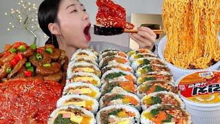 ASMR 싫어할 사람 있을까요? 새우장 김밥 컵라면 환상의조합 리얼먹방 :) rice roll , Shrimp paste , Cup Ramen MUKBANG