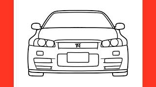 How to draw a NISSAN SKYLINE GT-R R34 easy / drawing nissan skyline r34 fast and furious