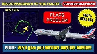 MAYDAY. Flaps problem on final approach | American Boeing 777-300ER | New York Kennedy, ATC