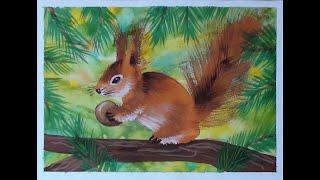 How easy it is to draw a Squirrel with gouache. Step by step drawing for beginners.