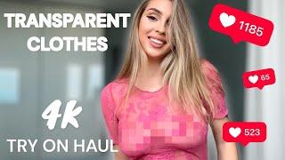 [4K] Try On Haul | NO BRA | Pink TOP