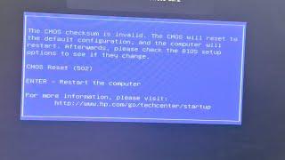 The  Cmos Checksum is  | Cmos Reset 502 | Bios  Setup  Update HP 280 G4 MT