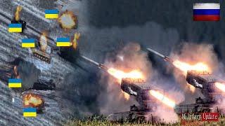 Big explosion! Ukrainian Tanks and Combat Vehicles Ambushed