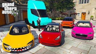 GTA 5 - Stealing Tesla Luxury Cars with Michael! (Real Life Cars #73)