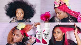 DYING MY NATURAL HAIR PINK USING ADORE NEON PINK & PINK BLUSH | TRENDY TIK TOK SKUNK STRIPE