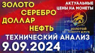 Технический анализ рынка золота, серебра, нефти и доллара 09 сентября 2024 г