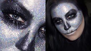 HOLOGRAPHIC GLITTER SKULL HALLOWEEN MAKEUP TUTORIAL