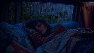 Relaxing Rain Sounds on a Camping Car Window - Night Thunderstorm for Deep Sleep and Insomnia