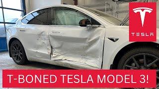 TESLA MODEL 3 T-BONED! DISASSMEBLY PROCESS SHOWING THE DAMAGES!