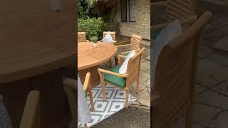 teak garden furniture round big teak table 8 teak chairs #teakgarden #teak #teaktable #teakchair