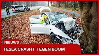 Tesla botst tegen boom in Arnhem, bestuurder zwaargewond