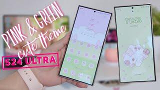 *+:｡.｡ pink & green cute theme 🩷 | S24 ULTRA | cute phone customization | FREE THEMES SAMSUNG｡.｡:+*