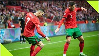 Ronaldo Slicing My Haters New celebration With Diogo Dalot After He Scored Against Poland 